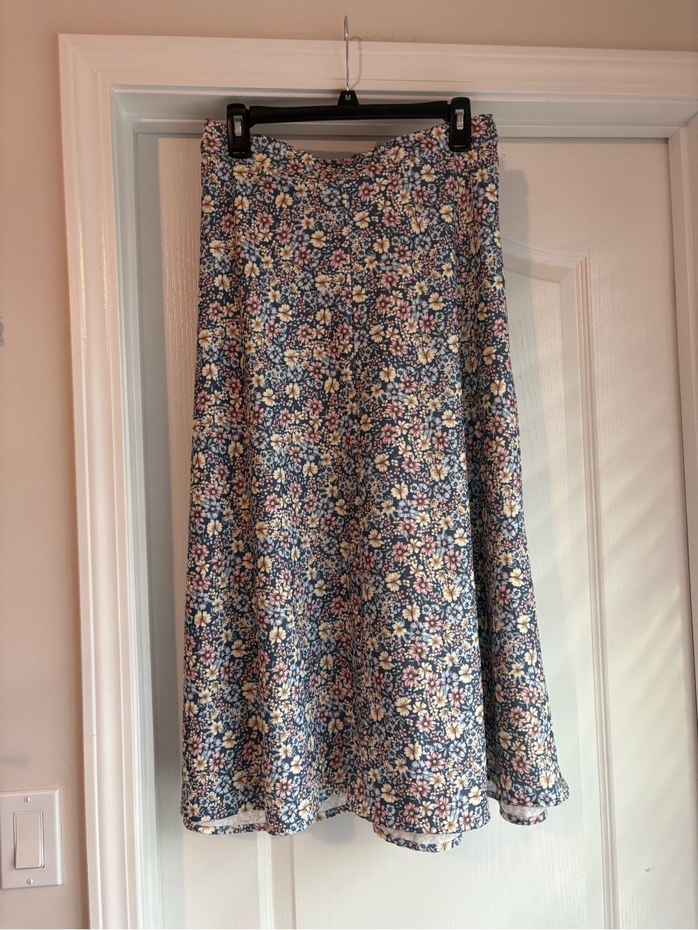 Altar'd State Navy Floral A-Line Midi Skirt with Pastel Blossoms